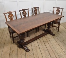 Oak Refectory Table | Carved Bulbous Supports & Stretcher Base | Country Dining