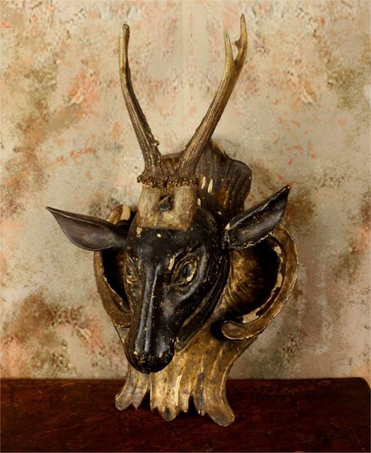 Antique carved wood - deer, head