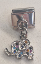 Elephant Italian Charm Link Rhinstone Dangle 9mm Fits Italian Charms Bracelet