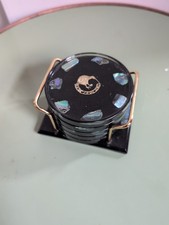 set of 5 New Zealand decorative coasters with a holder, Mother Of Pearl