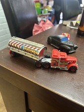Hot Wheels Race Rigs - Fuel & Fire Truck & Trailer - Diecast - 1:64 Scale - USED
