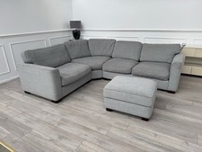 FURNITURE VILLAGE Elora Curved Corner Sofa Grey Fabric + Storage Footstool