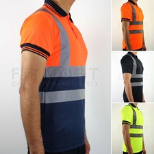 Hi Viz Polo T-Shirt High Visibility Work Polo Reflective Tape Hi Vis Safety Top