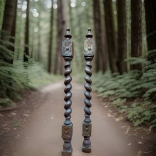 🟢 Architectural Salvage Carved Oak Columns Reclaimed Vintage Up Cycle Repurpose