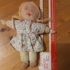  Very Old Hand Made Rag Dolll Vintage  dressed &pigtails,  needs clean & restire