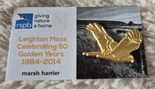 RSPB Bird Pin Badge - Gold Leighton Moss 50th Anniversary Marsh Harrier