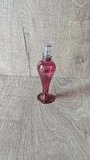 Lovely Vintage Pink & Gold Glass Etched Flower Perfume Bottle. Used.Empty
