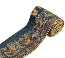 Sushila Vintage Gray Saree Border Sequins Embellish Craft Sewing Trim Silk Lace