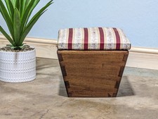 Vintage Oak Footstool Sewing Box Knitting Craft Storage Ottoman  Mid Century 