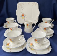 Heathcote China The Glades Tea Set Art Deco 20 Piece Hand Painted 1928