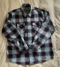 Dixxon Mens Shirt XL Long Sleeve Snap Closure Blue Copper Flannel Plaid