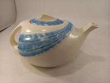 T. Flo Art Deco Teapot Blue & Off White Aladdin Style Design Matt Glaze VGC 