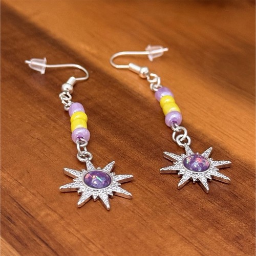 Silver sunburst drop earrings - silver,
