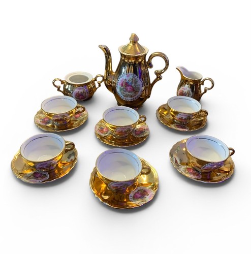 Vintage 15pc gold gilded tea - 15pc,