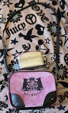 Juicy Couture Hollyhock Candy Pink Velour & Black Faux Leather Crossbody Bag