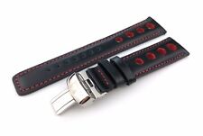 Black/Red Leather Strap Band fit TISSOT PRS516 Racing Couturier watches CLASP 