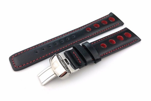 Black red leather strap band - black/red,
