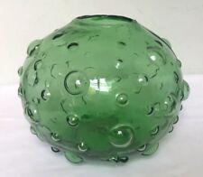 Vtg Green Bubble Glass Round Bowl Vase Hand Blown Sea Anemone Decorative MCM