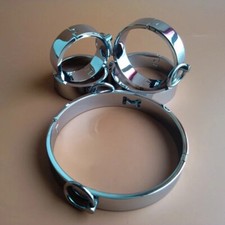 Men Metal Steel Handcuffs Ankle Cuffs Neck Collar Bondage Set Lockable Restraint