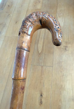 Vintage Japanese Bamboo Walking Cane Knobbly Crook Shaped Handle Long at 97cm