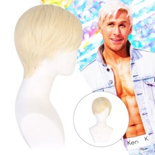 Movie Barbie Ken Role Play Wig Short Blonde Hair Halloween Carnival Prop UK