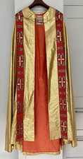 Priest Chusable Cope Vestment  Detailed Golden Brocade Motifs Part of Set