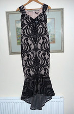 QUIZ Evening Prom Party Maxi Dress UK 10 - Black Lace Bardot Dipped Hem Fishtail