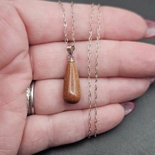 Vintage 18ct Gold Plated Goldstone Torpedo Pendant Chain Necklace 3g