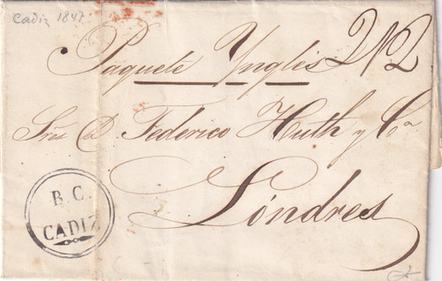Spain 1847 cover - cadiz, to
