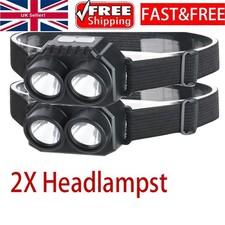 2PCS Super Bright Head Torch Headlight LED Rechargeable Headlamp Camping Fishing