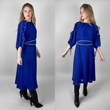 70's Vintage Blue White Ruffle