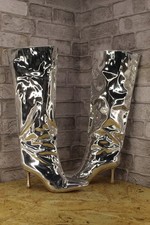 SILVER FAUX PATENT LEATHER TALL DISCO BOOTS SIZE 7 / 40 PRETTYLITTLETHING