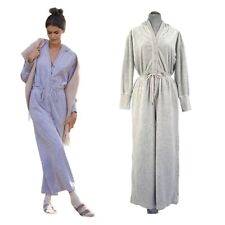 Anthropologie Jumpsuit Velour Plush Lounge Grey Wide Leg Hooded Daily Practice S