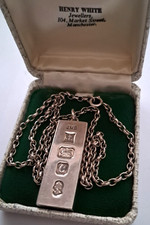 Vintage STERLING SILVER INGOT & 19.5" BELCHER CHAIN.48.6Gram.1977 BIRMINGHAM.