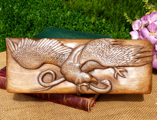 Wooden box carved - , eagle