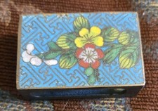 Vtg Cloisonné Floral Enamel on Copper Matchbox Holder Match Safe