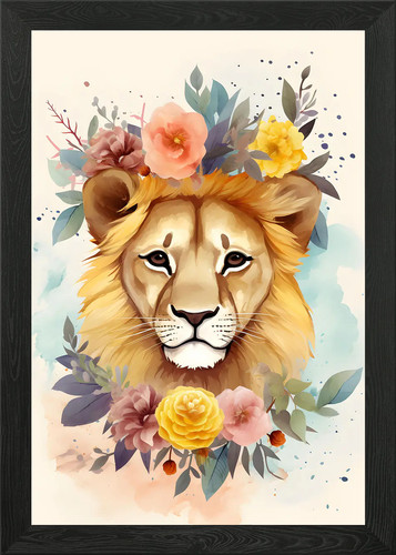 Floral lion framed wall - framed,