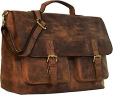16-Inch Leather Laptop Messenger Bag -Buffalo Leather, Vintage Satchel Briefcase