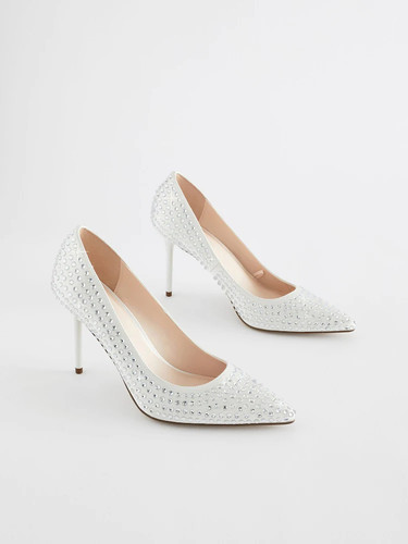 White ivory diamanté satin - /,