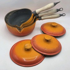 Set Of 3 Orange Enamel Cast