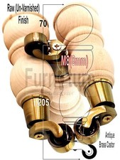 4x Solid Wood With Brass Castors Furniture Chair Legs M8 Sofa Settee Feet 205mm