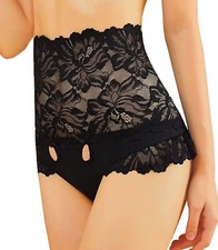 Trifolium Women Sexy High Waisted French Knickers Frilly Lace Thong Underwear 