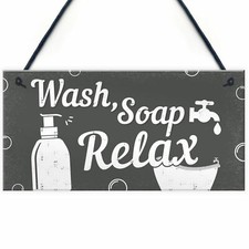 Bathroom Sign Relax Toilet Loo Hanging Wall Door Modern Shabby Chic Plaque Gift