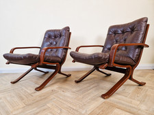 PAIR Vintage Mid Century Scandinavian Leather Lounge Accent Armchairs BL702