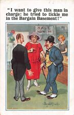 POSTCARD COMIC DONALD McGILL - LADY - TICKLE - BARGAIN BASEMENT