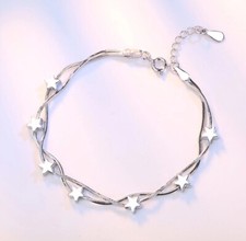 925 Sterling Silver Star Love Charm Linked Bracelet Women Girls Jewellery Gift