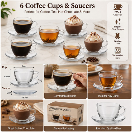 Glass coffee cups saucers - coffee,