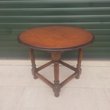 Vintage Old Charm Style Round Oak Side Table Small Coffee Table - Turned Legs