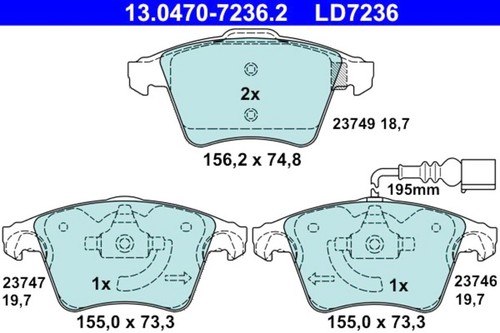 Ate disc brake pad set - ate, vw