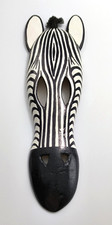 HAND CARVED WOODEN ZEBRA MASK